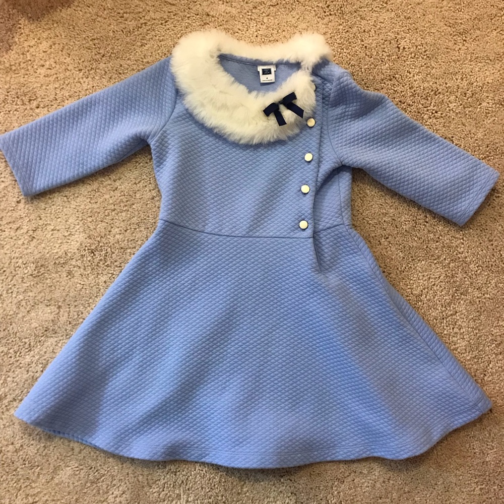 Janie and Jack Fur Collar Dress (Size 4) & Bow